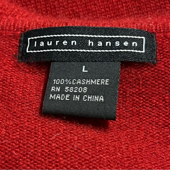 Lauren Hansen Womens Red Cashmere Cardigan Sweater Size L Ruffle Quiet Luxury - Picture 6 of 6